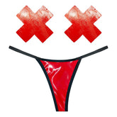 Vixen Red Wet Vinyl Pastie and G-String Set for Daring Allure and Comfort Red One Size Pasties